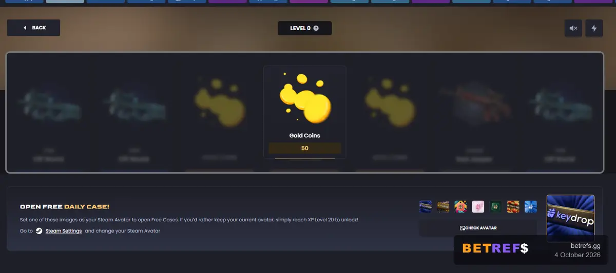 Key-Drop's free daily case, unlocked by a Key-Drop Steam avatar
