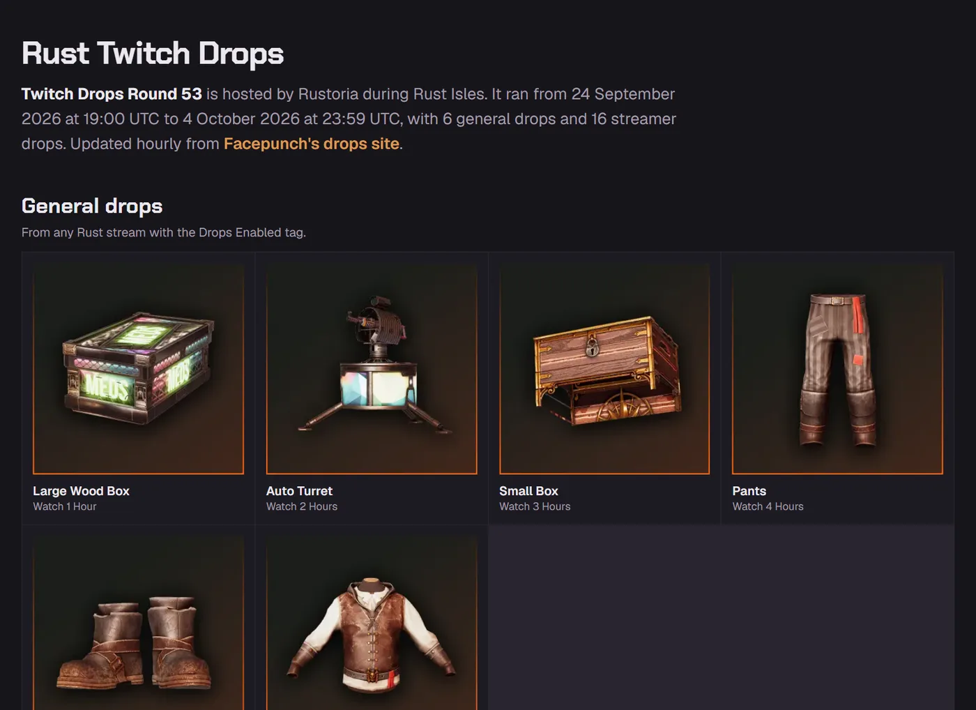Our Rust Twitch Drops tracker during round 53