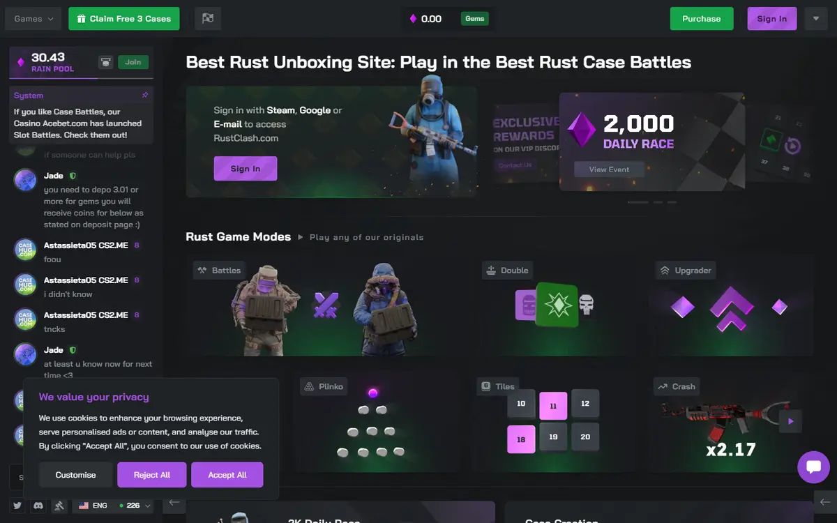 RustClash homepage
